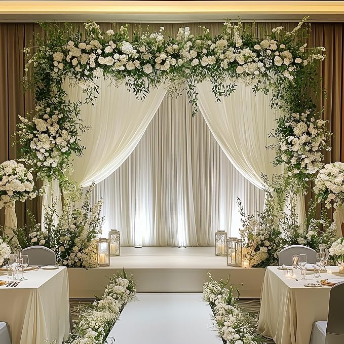 Ivory Backdrop Curtain for Wedding Parties Backdrop Drapes 10x10FT | Wrinkle - Image 5