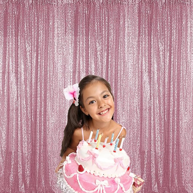 Sugargirl Pink Sequin Backdrop Curtain 4FTx8FT Glitter Pink Background Drapes - Image 7