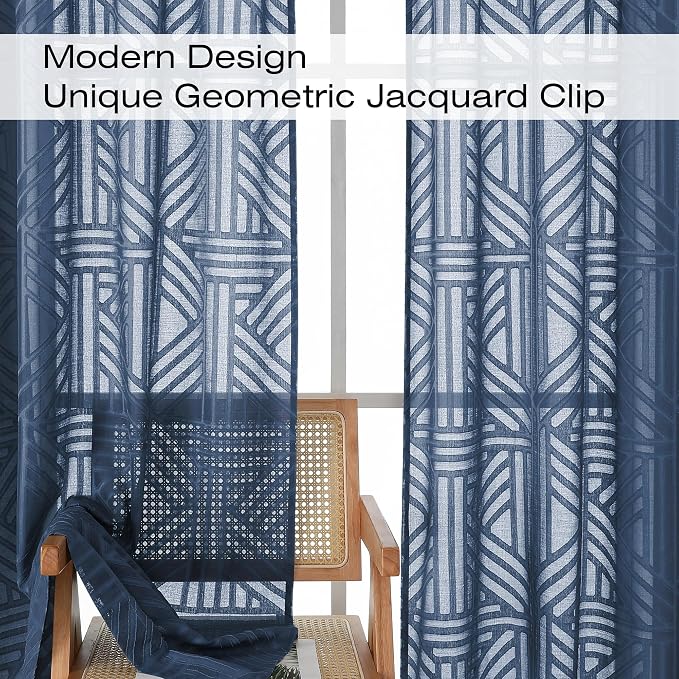 Simplebrand Navy Blue Sheer Curtains 72 Inch Length 2 Panels - Image 3
