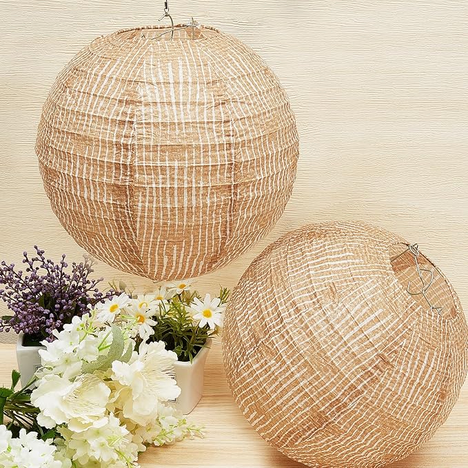6 Pcs Print Burlap Paper Lanterns Round Chinese Paper Lanterns Farmhouse Boho - Image 4