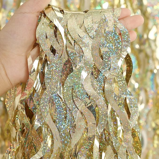 4 Pack Champagne Gold Fringe Curtain Backdrop by CYLMFC