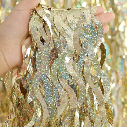 4 Pack Champagne Gold Fringe Curtain Backdrop by CYLMFC