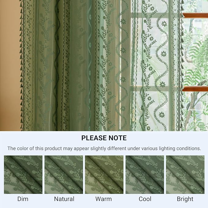 WAZZIO Boho Lace Curtains 2 Panels 84 Inches -Vintage Victorian Sheer Panel - Image 9