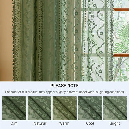 WAZZIO Boho Lace Curtains 2 Panels 96 Inches -Vintage Victorian Sheer Panel - Image 8