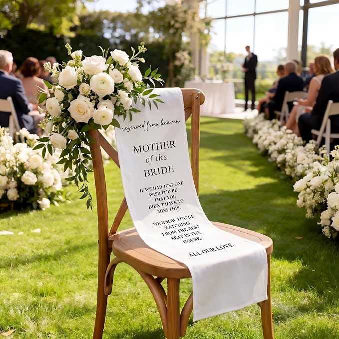 HunnmingRe Bride Mother Wedding Memorial Reserved Chair Sign Banner in Loving - Image 3