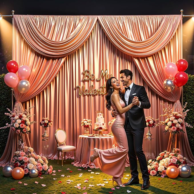10x10 ft Rose Gold Glitter Backdrop Curtain - Image 5
