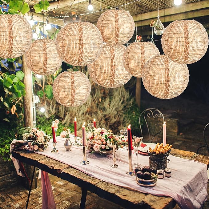12 Pcs Print Burlap Paper Lanterns Round Chinese Paper Lanterns Farmhouse Boho - Image 6