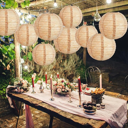 12 Pcs Print Burlap Paper Lanterns Round Chinese Paper Lanterns Farmhouse Boho - Image 6