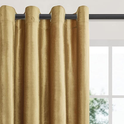 BULBUL Velvet Gold Curtains 108 inch Length- Living Room Blackout Thermal - Image 2