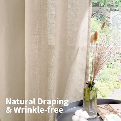 YoungsTex Tan Linen Semi Sheer Curtains 84 Inches Long - Image 5