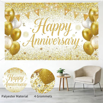 White Gold Happy Anniversary Banner Large Backdrop Decorations, Church or Work - Image 3