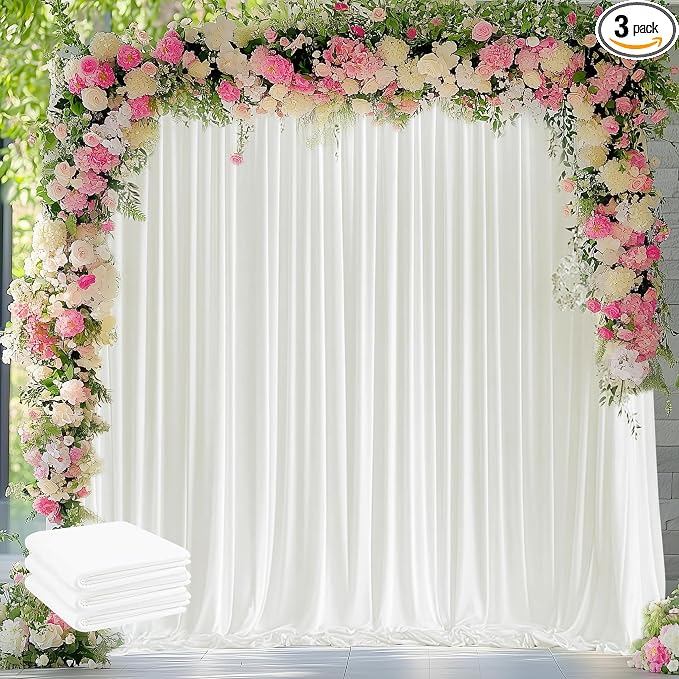 Ivory Backdrop Curtain for Parties Backdrop Drapes, 6 Panel 5x10FT by Wokceer