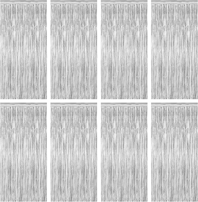8 Pack Silver Backdrop, 3.28 FT x 7.05 FT Birthday Backdrop, Metallic Silver by ZATAYE