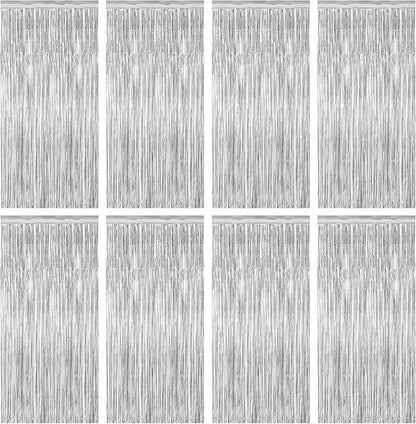8 Pack Silver Backdrop, 3.28 FT x 7.05 FT Birthday Backdrop, Metallic Silver by ZATAYE