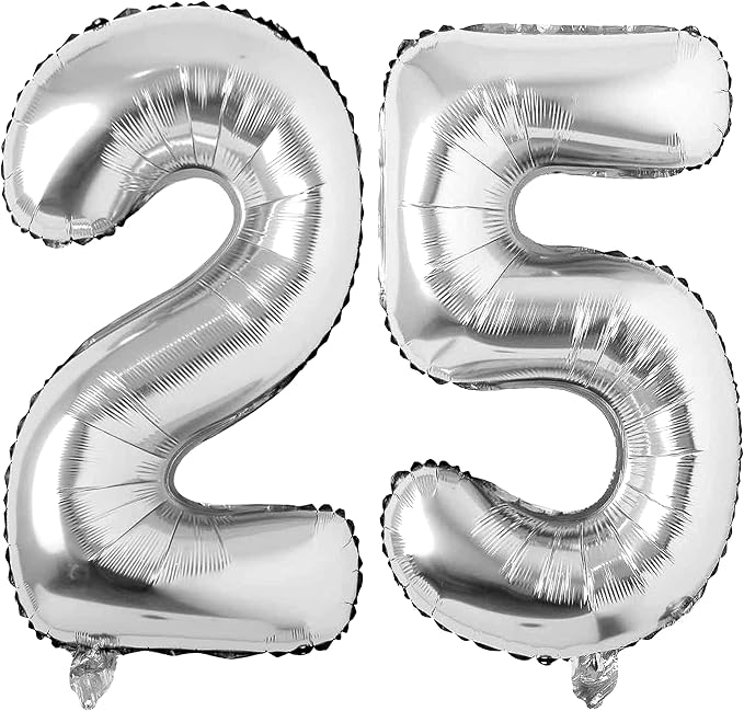 Jonhamwelbor 25 Number Balloons Silver Giant Jumbo Big Large Foil Mylar Number by Jonhamwelbor