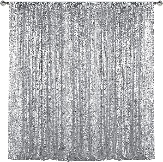 Sugargirl Silver Sequin Backdrop Curtain 8FTx8FT Glitter Silver Background by Sugargirl