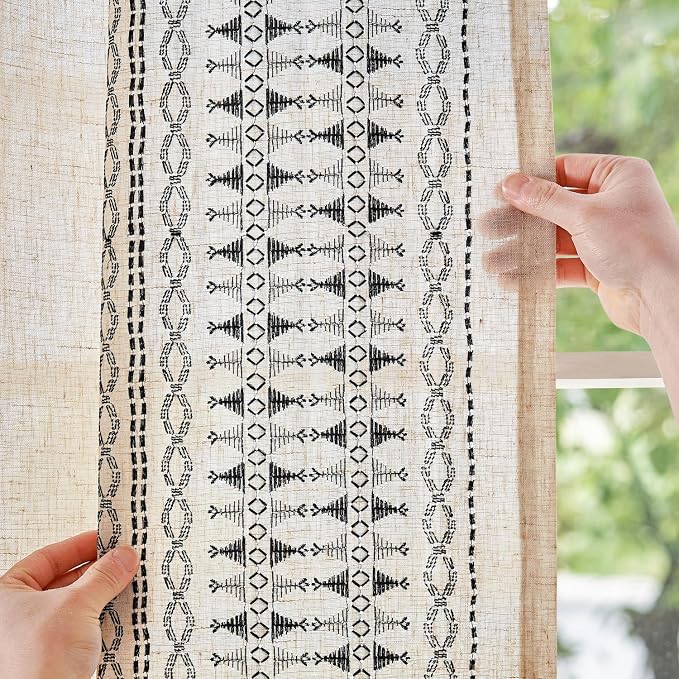 jinchan Boho Curtains Embroidered Linen Blend Window Curtains - Image 3