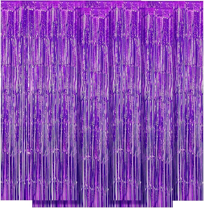 5 Pack Purple Fringe Backdrop 3.2ft x 8.2ft Foil Curtain Tinsel Foil Fringe by Ohiyoo