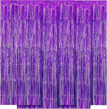 5 Pack Purple Fringe Backdrop 3.2ft x 8.2ft Foil Curtain Tinsel Foil Fringe by Ohiyoo