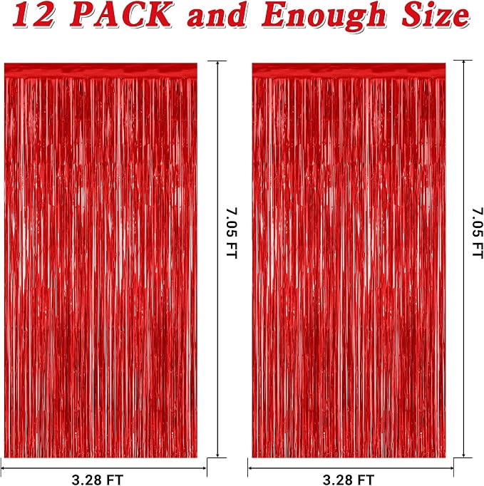 ZATAYE 12 Pack Red Valentines Christmas Foil Curtain Streamer Decorations | Red - Image 2