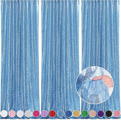 Sequin Backdrop Drapes 3 Panels Fabric Curtain 2FT x 8FT Baby Blue Wedding | by QueenDream