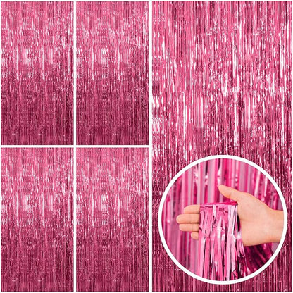BOMSI 5 Pack Pink Tinsel Curtain Party Backdrop Foil Fringe Birthday Photo by BOMSI