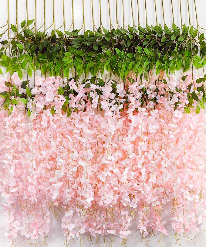108pcs Artificial Wisteria Flowers 3.6 Feet/Piece Pink Dense Artificial Fake by HanYun