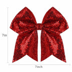 Large Big 7 Inch Glitter Bow Clip Sequin Bling Party Hair Accessories for Women Teens Girls Kids 2 Pcs (Red, Christmas Green)