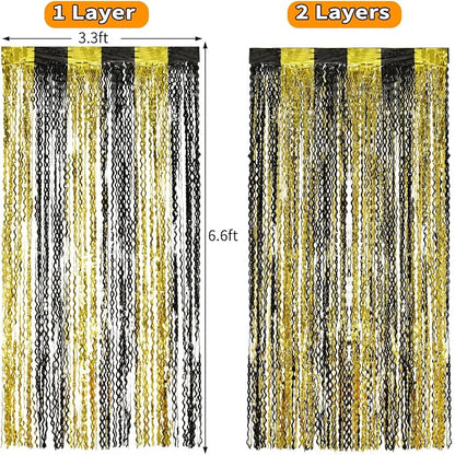 KEEUH 4 Pack Black and Gold Wavy Foil Fringe Curtains Pirthday Decorations - Image 5