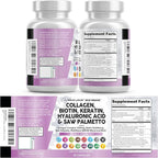 Clean Nutraceuticals Collagen Pills 1000mg Biotin 10000mcg Keratin Saw Palmetto Hyaluronic Acid - Hair Skin & Nails Vitamins & DHT Blocker (90 Count (Pack of 2))