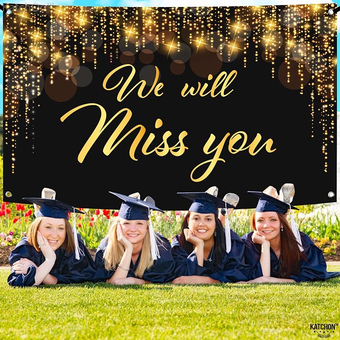 KatchOn We Will Miss You Banner Black and Gold 72x44 Inch | Black and Gold We - Image 2
