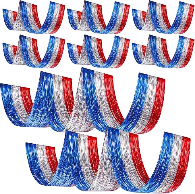 8 Pcs 4th of July Decorations 15ft Patriotic Metallic Foil Ceiling Fringe by Breling
