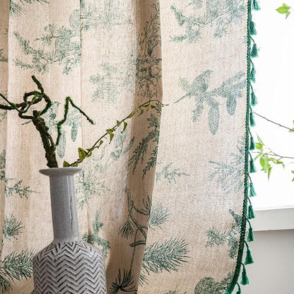 Bohemian Curtains with Tassel Green Semi-Blackout Drapes 63 Inch Length Cotton - Image 7
