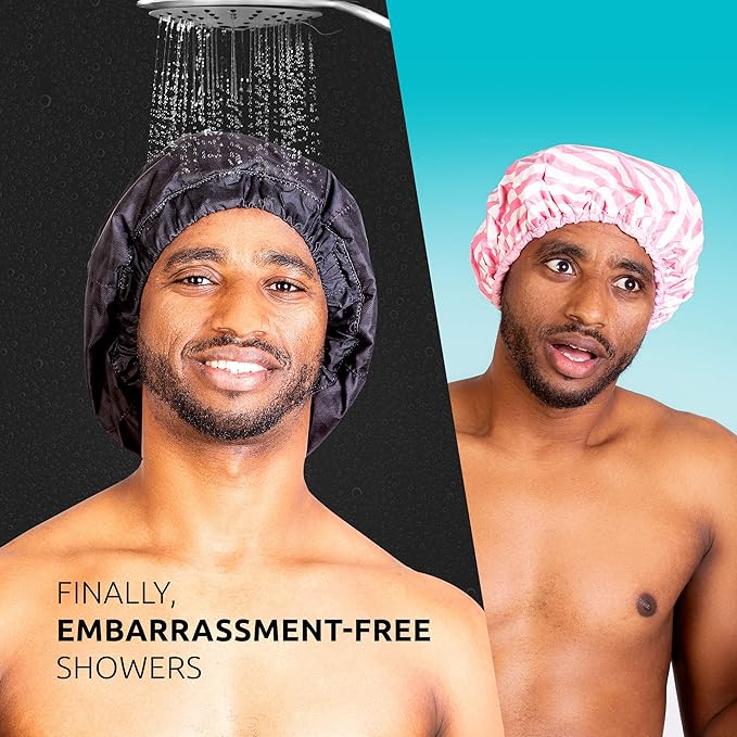 Green Camouflage Men Shower Cap For dreadlocks, braids, curls, locs, curly hair. Waterproof, Reusable, Large shower cap for mens hair. Terry cloth lined, elevated, sleek looking shower caps