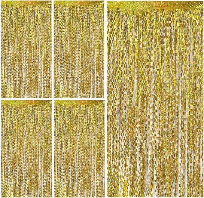 Gold Backdrop Birthday Decorations Foil Curtain Backdrop Gold Streamers Dance by BOMSI
