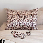 Satin Pillowcase Gift Set for Women – Brown Leopard, Silky Soft, Reduces Frizz | Includes Satin Eye Mask & Scrunchie | for Curly Hair, Sensitive Skin | Perfect
