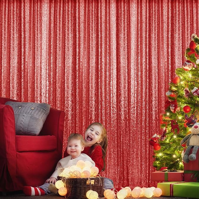 2×8FT-6PCS Red Sequin Backdrop Curtains Panels, Photography Backdrop Glitter - Image 4