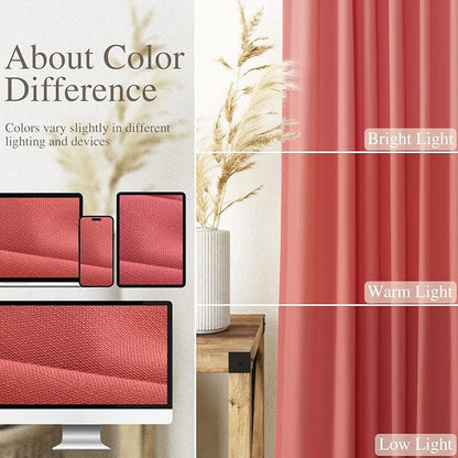 Watermelon Red Curtains 108 Inches Long 2 Panels, Semi Sheer Back Tab Loop - Image 4