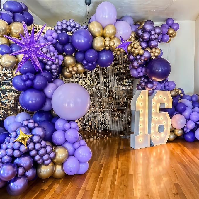 Purple Balloon Arch Kit 110PCS Dark Purple and Gold Balloon Garland - Image 7