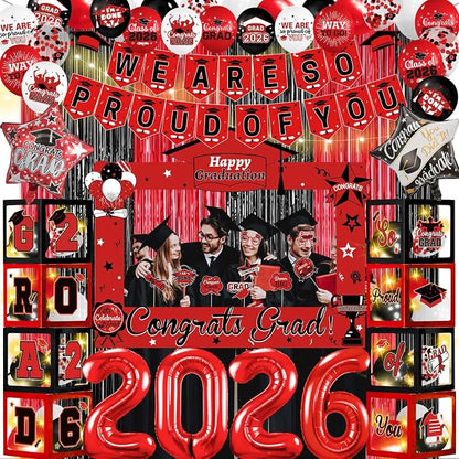 Red and Black Graduation Decorations 2026 by Yavxzvbw