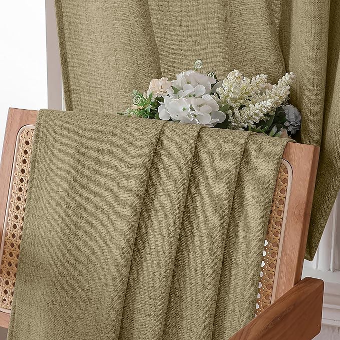 Tollpiz Short Linen Curtain Bedroom Rod Pocket Semi Sheer Curtains Burlap Light - Image 6