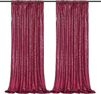 Burgundy Sequin Backdrop Curtains Party Photo Glitter Drapes 2 Pcs 2FTx8FT | by B-COOL