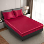 Wine Red Satin Pillowcase Standard Set of 2 with Envelope Closure，Wine Red Silk Pillowcase for Hair and Skin (20x26)