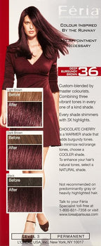 L'Oreal Paris Feria Multi-Faceted Shimmering Permanent Hair Color, 36 (Chocolate Cherry) Deep Burgundy Brown, Pack of 2 Hair Dye Kit