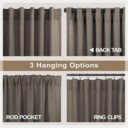 Dark Brown Linen Curtains for Living Room 108 Inches Long Semi Sheer Drapes - Image 5
