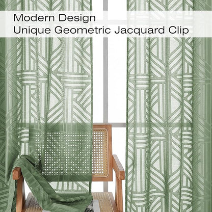 Simplebrand Sage Green Semi Sheer Curtains 54 Inch Length 2 Panels, Geometric - Image 3