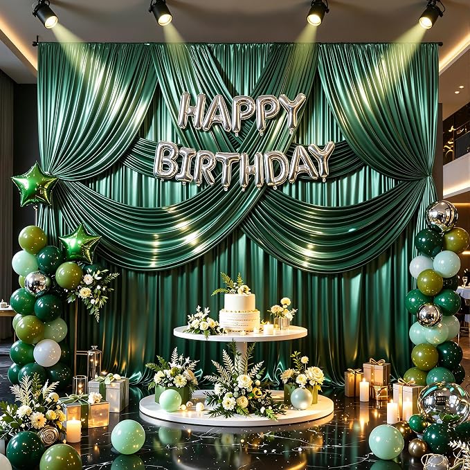 20x10ft Dark Green Glitter Backdrop Curtain - Image 3