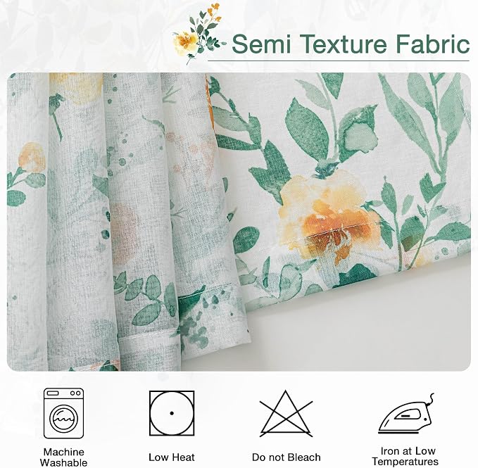 MYSKY HOME Green Floral Sheer Short Kitchen Curtains 54 Inch Long 2 Panels | - Image 7