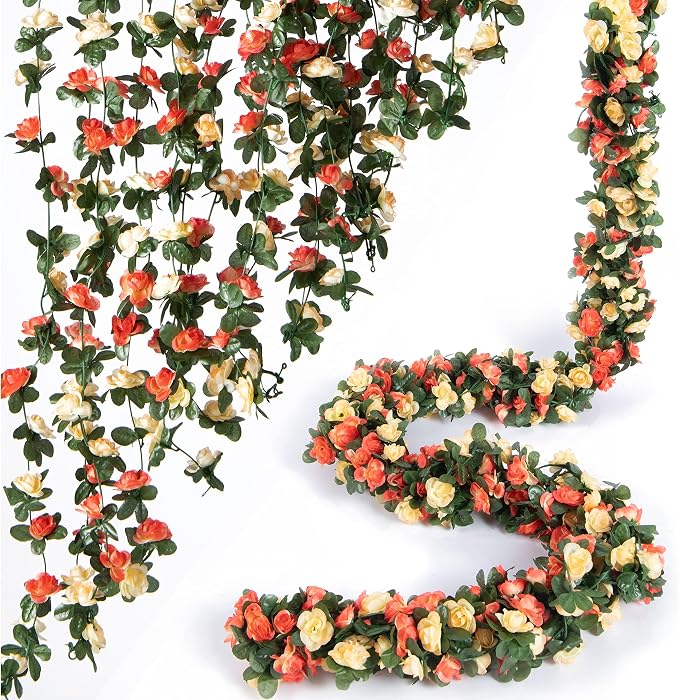 Artificial Flower Garland 8pcs 8.2ft Rose Vine Decor, Champagne Flower | by PONKING