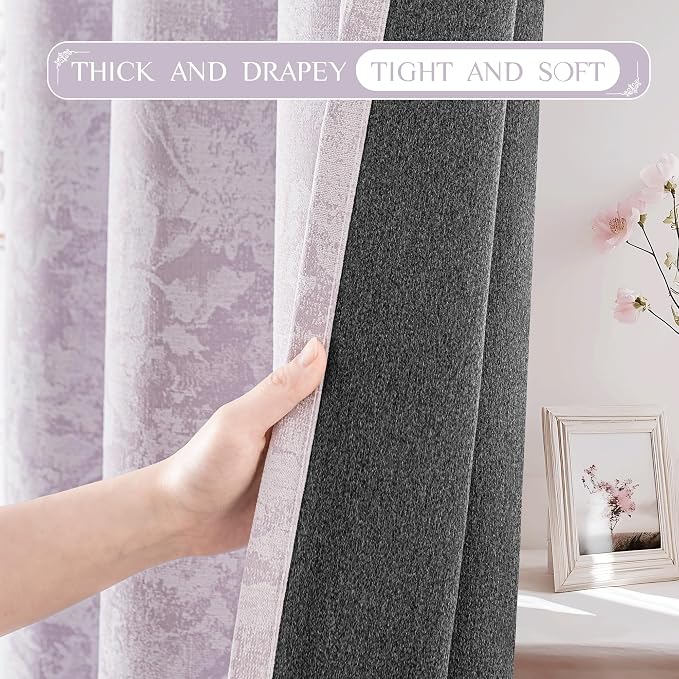Beauoop Purple Floral Jacquard Blackout Curtains - Image 7